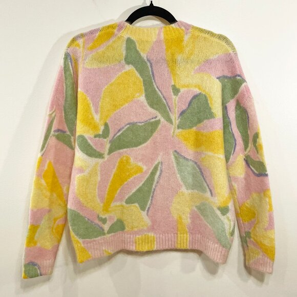EUC Sezane Bahia Floral Wool Mohair Oversized Sweater Pink Yellow XXS-XS fit - Picture 4 of 7
